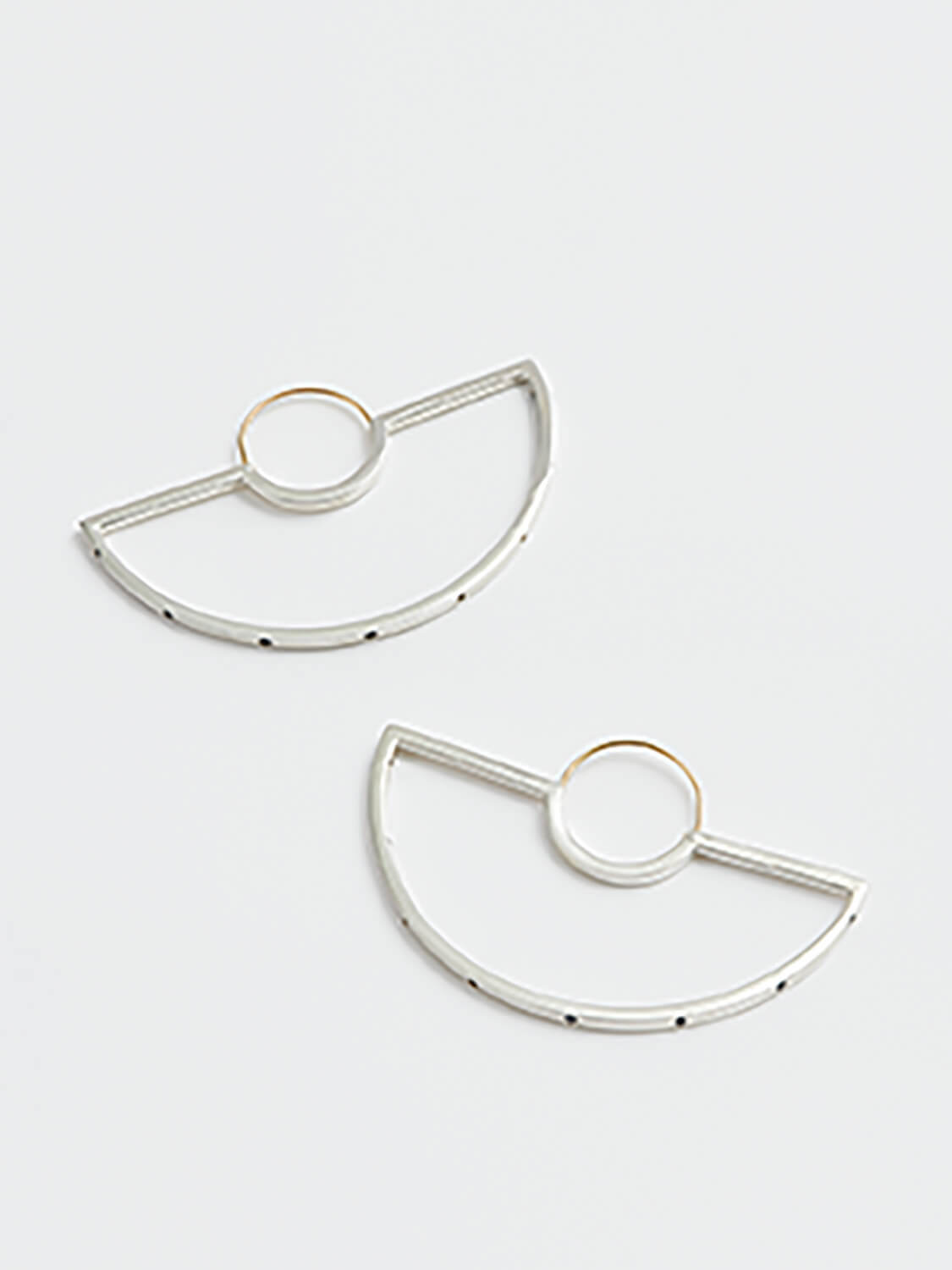 Third Quarter Moon Silver Hoop Earrings Black Diamonds